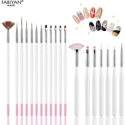 19pcs Nail Art Brush Painting Drawing Flat Liner Fan Dotting Design Tips UV Gel Polish Acrylic Carving Pen Manicure Tools Salon