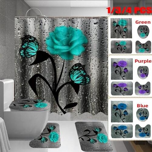 Beautiful Flower Printing Shower Curtain Non-slip Cushion Cushion U-shaped Cushion,suitable for Bathroom Scenes Home Essentials