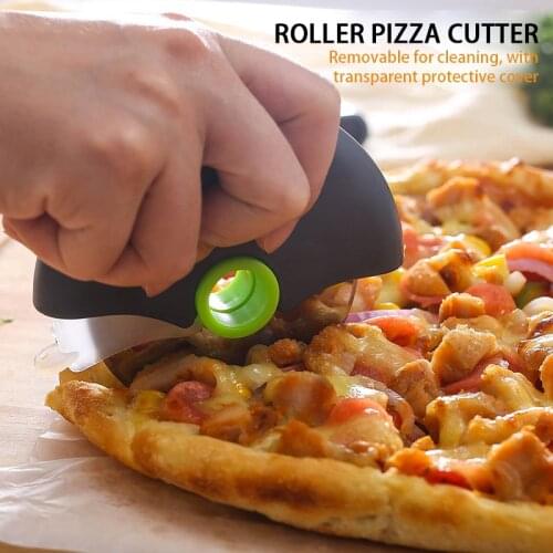 Stainless Steel Round Wheel Cutting Knife for Pizza with Lid Roulette Roller Dough Pizza Baking Accessories Tools