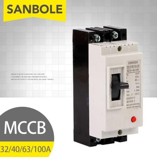 MCCB 2P 32A/40A/63A/100A Atmosphere Switch Plastic Molded Case Circuit Breaker for Power Distribution