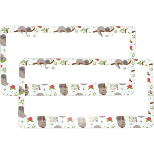 Cute Cartoon Sloth Printed License Plate Frame Auto Licenses Plates Covers Waterproof Car Tag Aluminum Metal Frames for Women