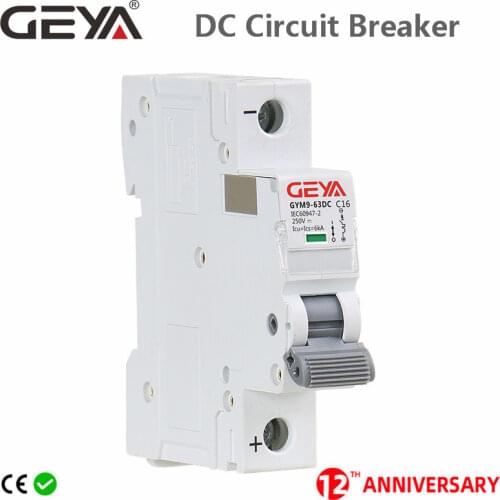 GEYA Din Rail DC MCB 6KA 1P 250V Mini Circuit Breaker DC 6A 10A 16A 20A 25A 32A 40A 50A 63A