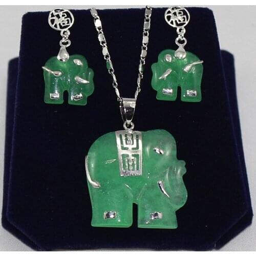 Fashion new design jewelry green jades elephant earrings &pendant