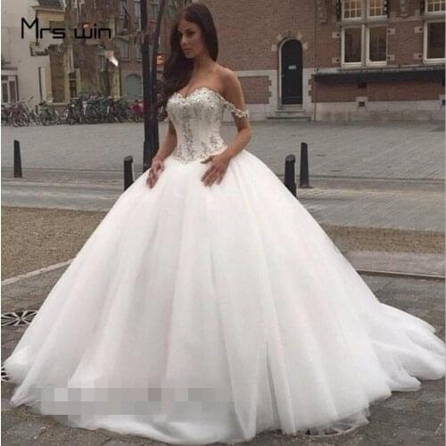 Mrs win Wedding Dress Elegant Sweetheart Wedding Dresses Off Shoulder Vestido De Noiva Lace Long Plus Size Bridal Gowns HR015