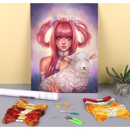 Cartoon Girl Woman Pre-Printed 11CT Cross-Stitch Complete Kit DIY Embroidery DMC Threads Painting Handiwork Hobby Decor
