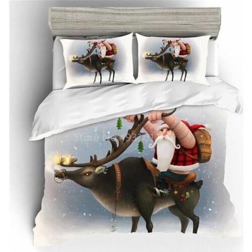 Merry Christmas 3D Print Bedding Set Festival Christmas Tree Snowflake Print Duvet Cover Set Cartoon Santa Claus Bed Set