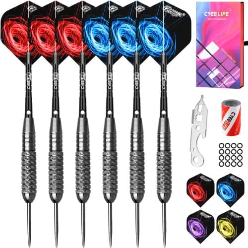 CyeeLife 20/26g Steel Tip darts set Professional,6 Aluminium Shafts + Rubber O Rings + 12 Flights + Sharpener + Tool