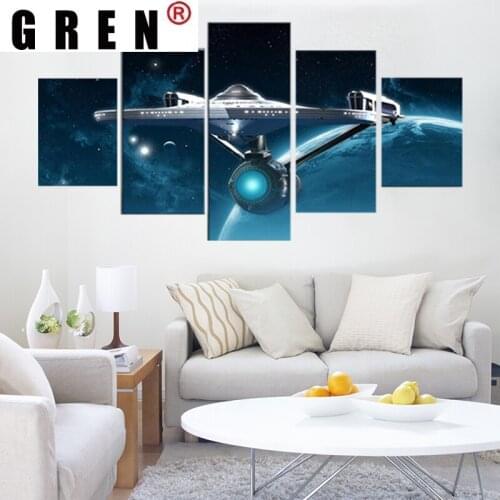 GREN Wall Art Home Decor 5 Pcs Star Trek Movie Poster Fantasy Wall Picture Outer Space Universe Spaceship Poster Canvas Painting