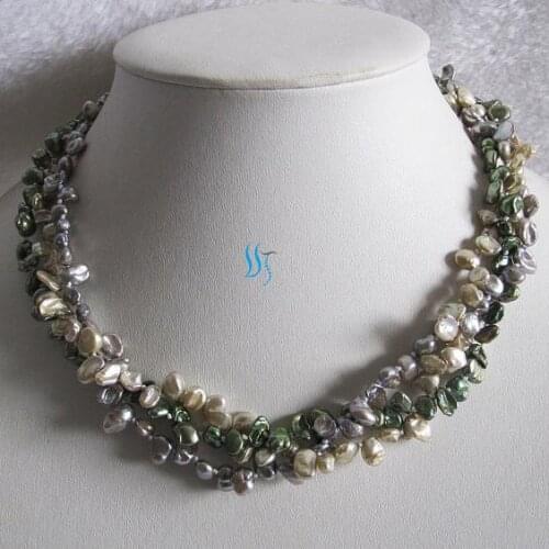 Charming Pearl Jewelry Set 18 inches 3 Rows Small Multicolor Keshi Pearl Necklace