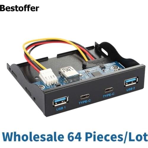 Wholesale 64 Pieces/lot 3.5'' 2 USB3.1 Type-C + 2 USB 3.0 A Hub to 20Pin Header Front Panel Floppy Drive