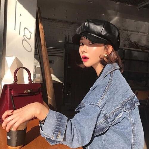 Autumn Winter Hats For Women Solid Plain Octagonal Newsboy Cap Men Ladies Casual PU Leather Hat Winter Beret Women Painter Cap