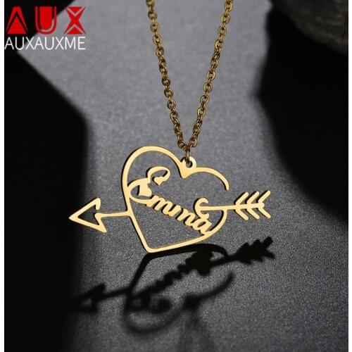 Auxauxme Romantic Heart Font Name Custom Necklace Stainless Steel Engagement Gifts for Women Lovers Personlized Jewelry