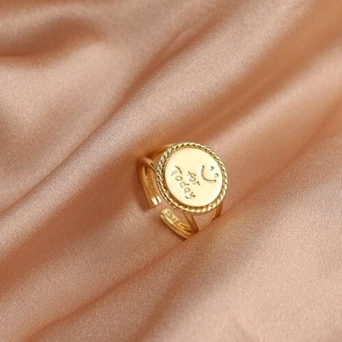 KISS WIFE Punk Golden Vintage Open Rings Smiley Heart Butterfly Adjustable Rings 2021 Trend For Women Men Fashion Jewelry Gift