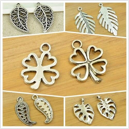 Hollow leaf shape alloy diy four leaf clover carved out antique silver charm pendant jewelry findings accessories free shipping