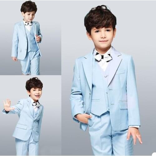 Sky Blue Little Boys Formal Wear Jacket Pants 3 Pieces Set Suits for Wedding Dinner Children Kids Tuxedos