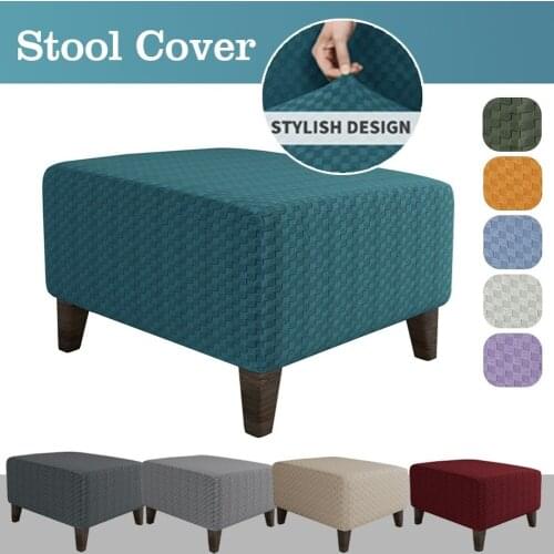 Ottoman Stool Cover Slipcover Jacquard Square Footstool Sofa Slipcover Furniture Protector Covers Footrest Chair Covers