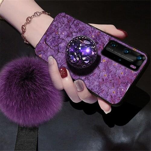 Luxury Shine Diamond Glitter Case For Oppo Find X2 Neo X3 Lite RENO 2Z 3 4 5 6 Pro Lite Soft Marble Lanyard Cover Plush Ball Gif