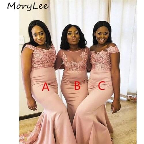 Pink Bridesmaid Dresses Floor Length Sweep Train Mermaid Sweep Train Lace Crystal Satin Pleated Wedding Party Bridemaid Dresses