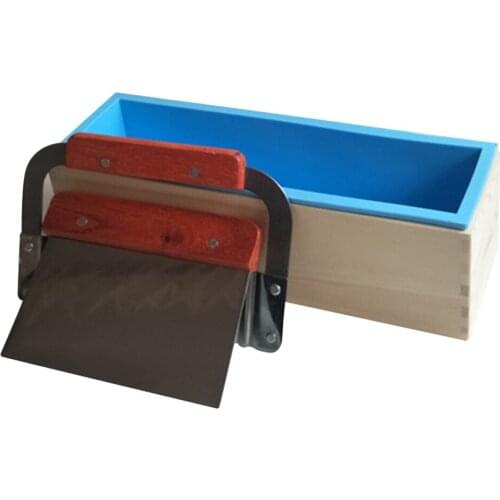 Silicone Soap Mold W/ Wood Box Steel Loaf Soap Cutter Slicer Cutting Candle Tool
