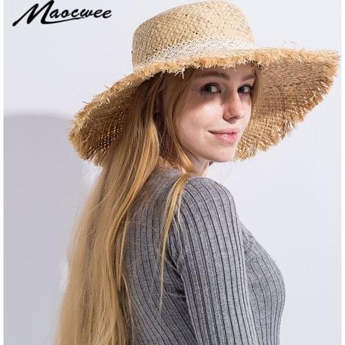 Floppy Raffia Large Brim Straw Hat Dome Jazz Caps Sombrero Fashion Ladies Beach Hat Outdoor Summer Sun Hats for Women and girl