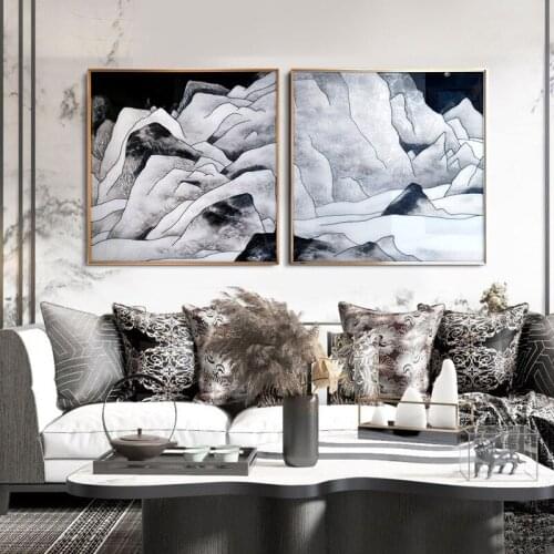 Modern Silvery Black Geometry Mountain Abstract Canvas Painting Wall Art Poster Landscape Picture Print Living Room Home Decor