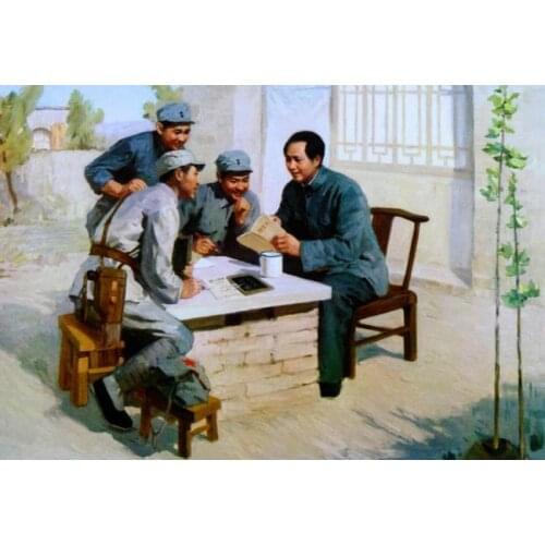 TOP ART painting # CHINA 1942 Chairman Mao in Yanan original print oil painting on canvas-36" large - free shipping cost