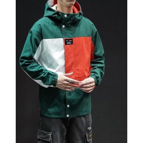 2021 Man New Windbreaker Jackets Mens Harajuku Zipper Hat Jackets Male Streetwear Patchwork Oversize Casual Jacket Clothes