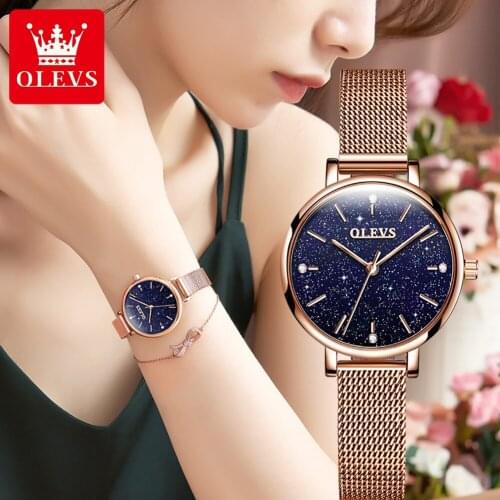 OLEVS Rose Gold Women Watch Top Brand Luxury Starry Sky Lady Wrist Watch Mesh Female Clock For Dropship relogio feminino