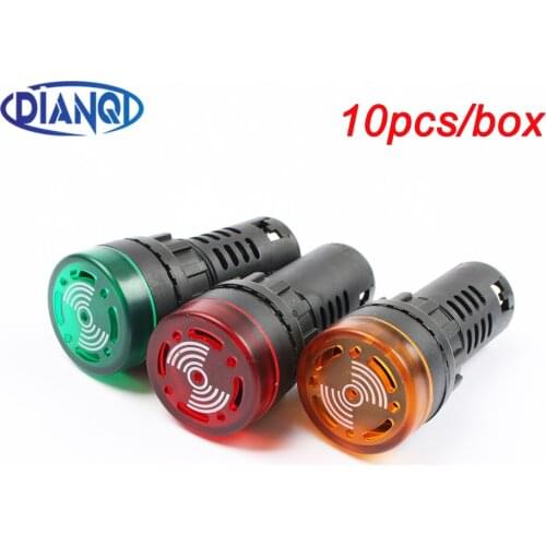 1pc Red AD16-22SM 12V 24V 220V 22mm Flash Signal Light Red LED Active Buzzer Beep Alarm Indicator