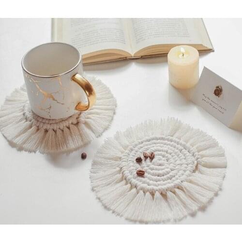 1PC Woven Coaster for Drinks Round Placemat with Tassels Bohemia Tablecloth Northern Europe Style Cup Pad Braid Insulation Mats