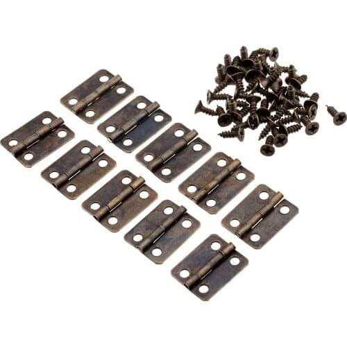 10Pcs Kitchen Cabinet Hinges Furniture Accessories 4 Holes Jewelry Boxes Hinge Furniture Fittings 16x13mm Antique Bronze/Gold