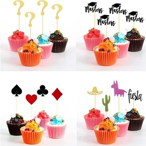 12/24 Pcs/set Poker Bachelor Cap Theme Happy Birthday Cake Toppers Night Playing Cards Cupcake Topper for Party Cake Decorations