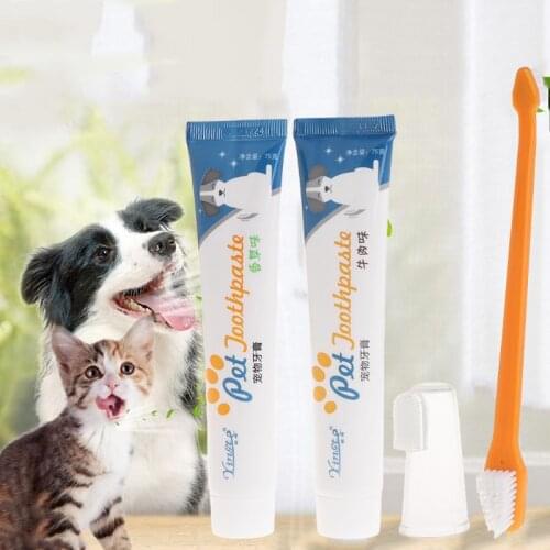 13MA 3 Pcs Pet Toothpaste Toothbrush Set Teeth Hygiene Oral Care Kit Cat Dog Puppy Cleaning Supplies