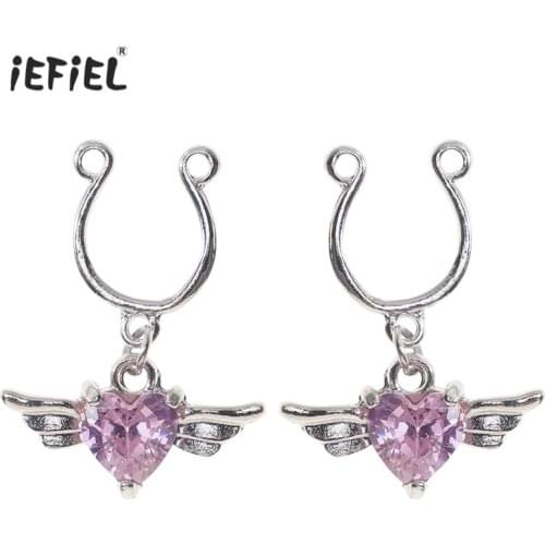 2Pcs Fake Piercing Nipple Rings Restraints Breast Decoration Body Jewelry Crystal Metal Nipple Guard Ring Non Piercings Sex Toys