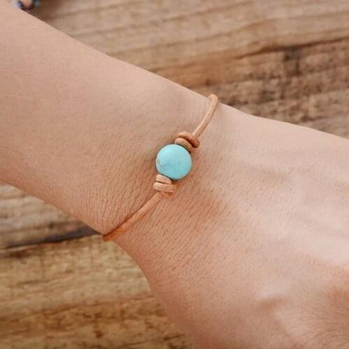 4Unik Classic Simple Turquoise Beaded Single Leather Wrap Ethnic Bracelets Boho Natural Stone Yoga Friendship Designer Bracelet