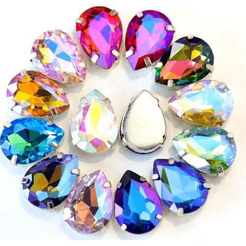 5 Sizes Mix Colors Glass Crystal Silver Claw Sew On Rhinestones With Claw Waterdrop Red Sew On Claw Rhinestone For Garment B0403