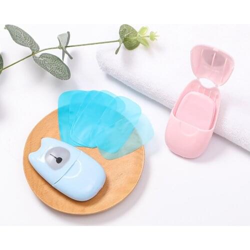 50pcs/Box Disposable Soap Paper Travel Outdoor Portable Soap Flakes Soap Papers + Mini Soap Box Travel Portable Washing Product