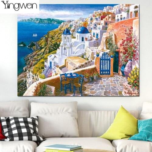 5D DIY Diamond Painting Santorini Aegean Sea Full Diamond Embroidery Picture Mosaic Rhinestone Art Stickers Landscape Home Decor