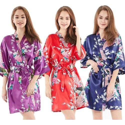 Satin Bath Robes for Women Traditional Japanese Yukata Sleepwear Short Sexy Lingerie Satin V-neck Kimono Dress With Belt