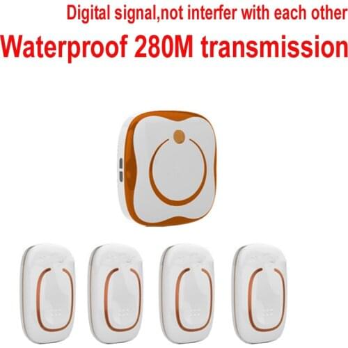Bell with 4 emitters+1 receivers Waterproof 280M Long-range wireless doorbell,wireless door chime,wireless bell 48 melodies bell