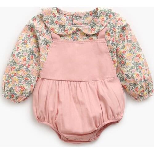 Baby Girl Bodysuits Infant Girls Jumpsuit Splicing Cotton Long Sleeve Newborn Baby Flower Jumpsuit Baby Girls Clothes