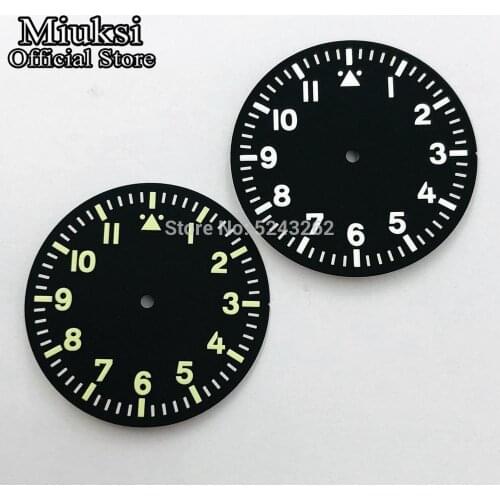 Miuksi 35.5mm black sterile watch dial luminous marks dial fit Miyota 8205 8215 821A Mingzhu DG2813 3804 movement