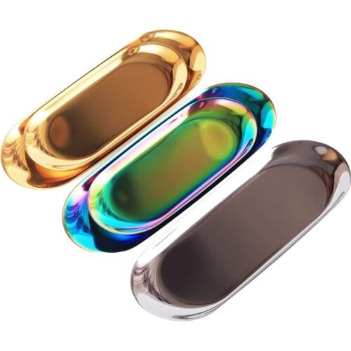 Colorful Metal Storage Tray Gold Oval Dotted Fruit Plate Small Items Jewelry Display Tray Mirror Storage Tray Home Decor