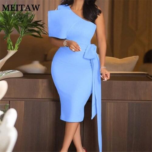 Elegant Bow Party Dresses Women High Waist OL Office Dress 2021 Casual Solid Slash Neck Sleeveless Bodycon Dress Vestidos