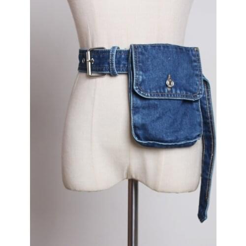 European Chic Street Women Denim Waistband Bag Buckle Pin Waist Belts Phone Bag Vintage Female Jean Fabric Fanny Pack Chest Bags