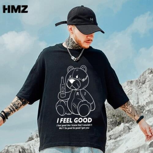 HMZ 2021 New Hip Hop Men Bear T Shirt Fashion Simple Print Tshirt Summer Tees Mens Cotton Short Sleeve T-shirt For Men Funny Top