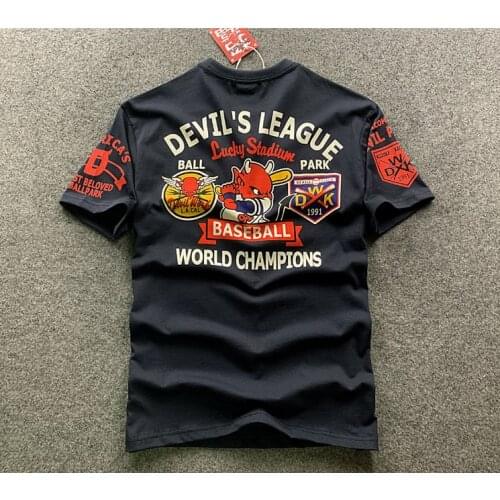 Japanese Cartoon Devil Baseball Print Cotton Short Sleeve T-shirt Mens Casual Motorcycle Biker T shirts Hip Hop Tops Tees Shirt