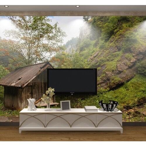 Mountain Wood House 3d Nature Mural Wallpaper for Living Room TV Background Photo Papel 3D Mural 3d Wall Mural Wall paper