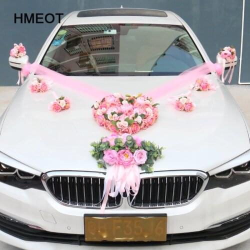HMEOT Custom Made Romantic Style Heart-Shaped Wedding Car Decoration Flowers Wedding Decorative Artificial Silk Rose Flowers