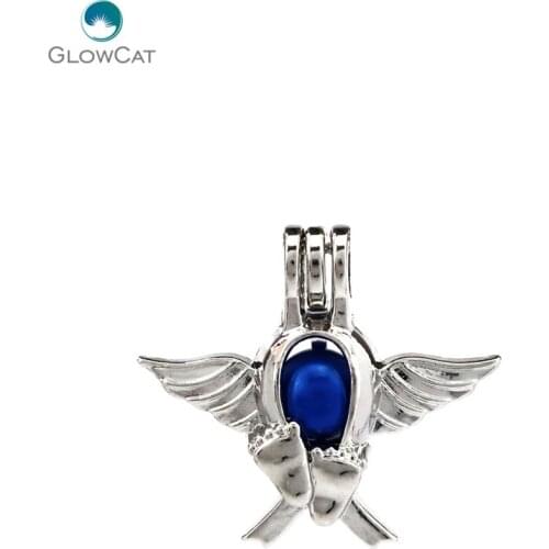 K697 5pcs/lot Silver Alloy lovely angel baby foot Beads Cage Pendant Locket Fairytale Party Essential Oil Diffuser